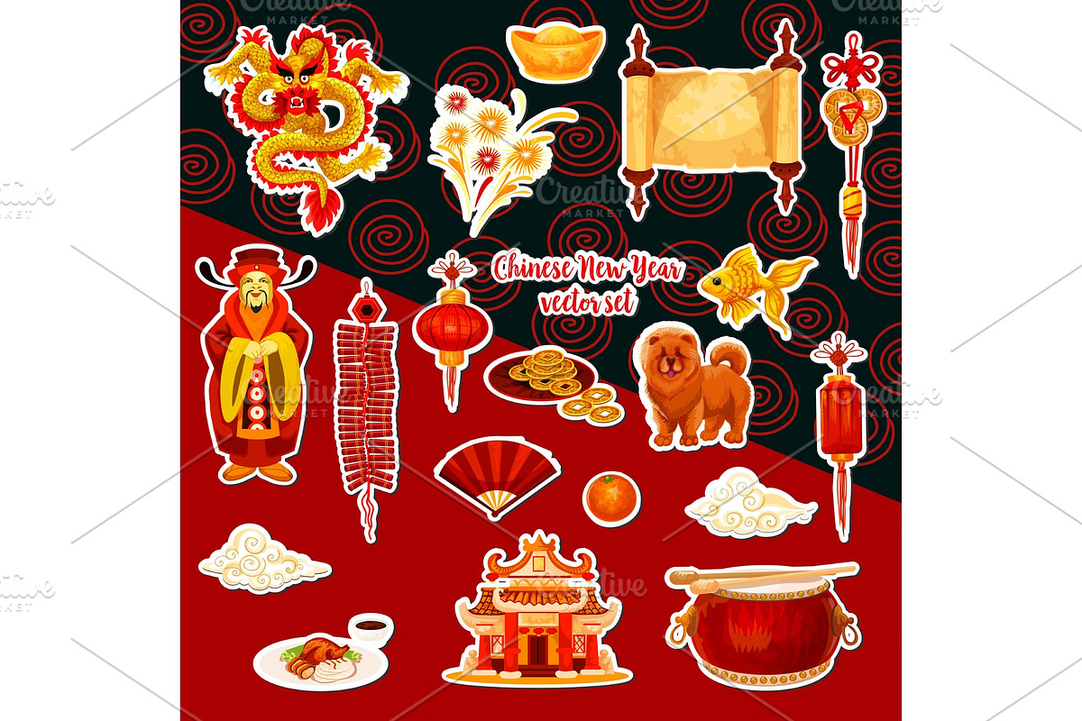 Chinese New Year sticker with asian holiday symbol in Illustrations - product preview 8