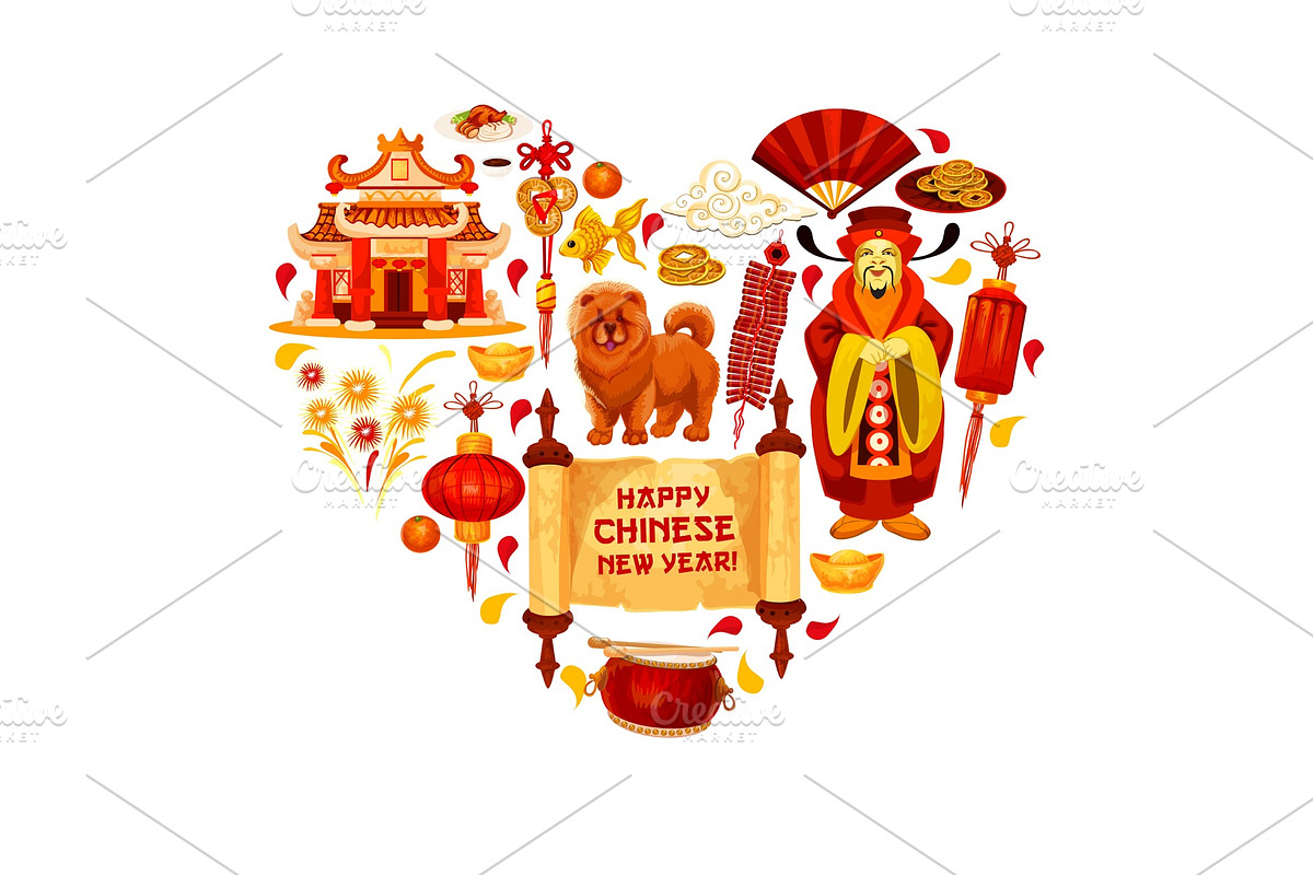 Chinese New Year vector China heart greeting card in Illustrations - product preview 8