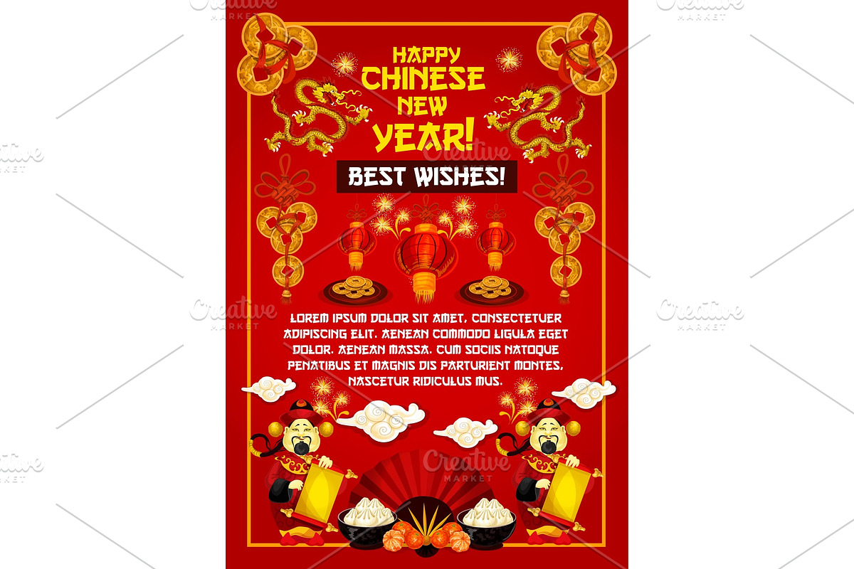 Chinese New Year vector ornaments greeting card in Illustrations - product preview 8