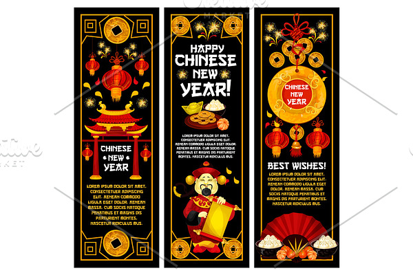 Chinese New Year vector golden decoration banners
