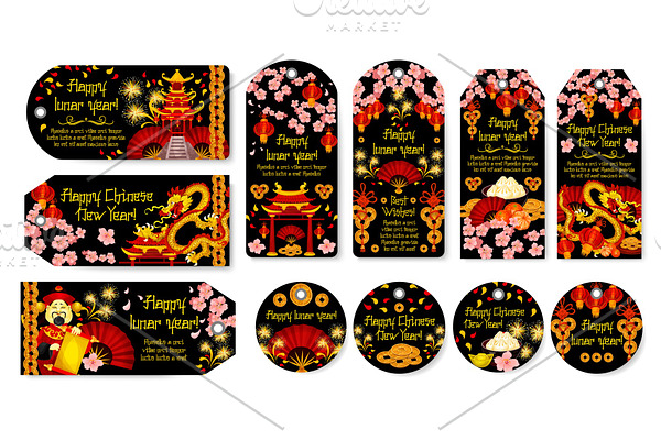 Chinese New Year vector greeting tags