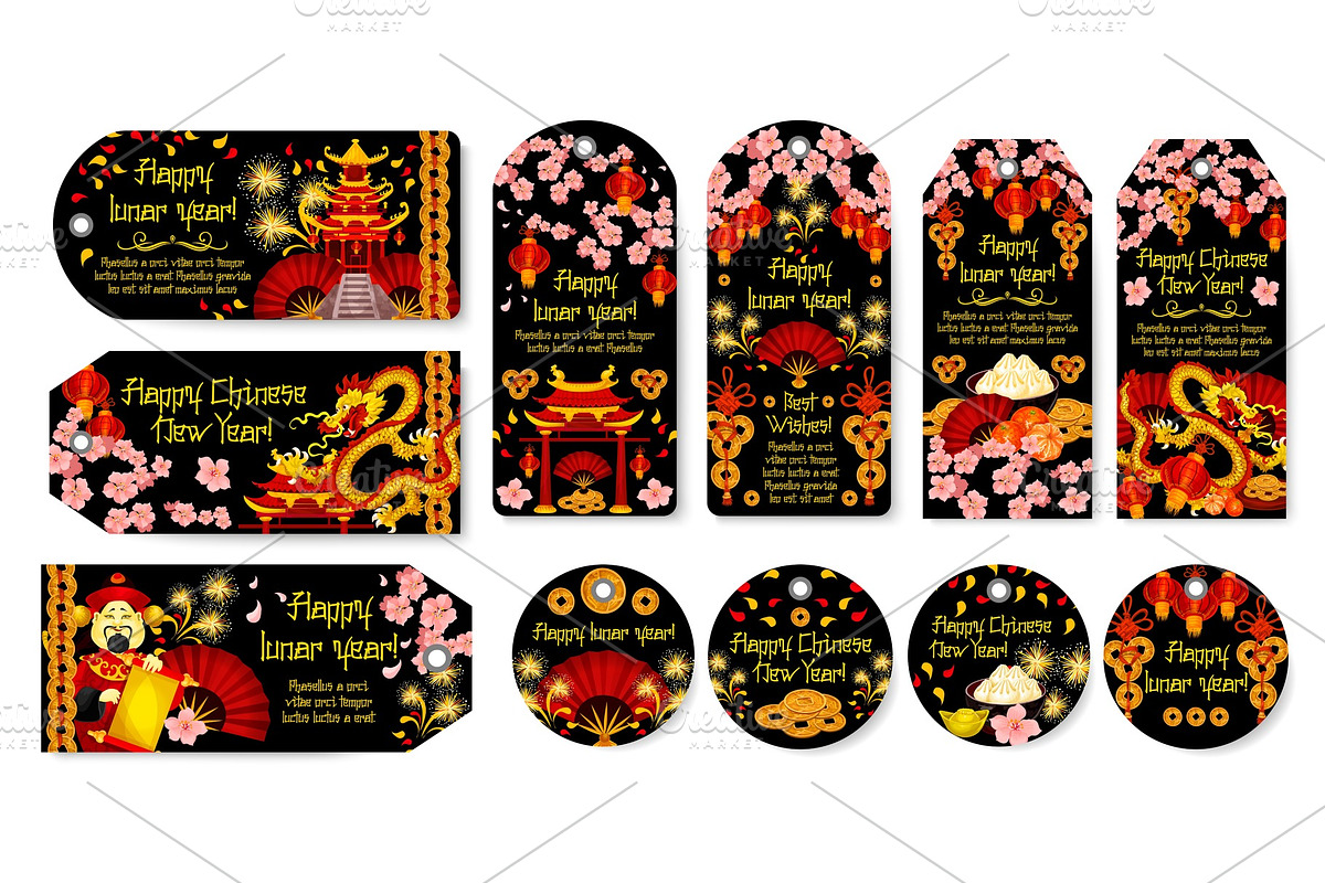 Chinese New Year vector greeting tags in Illustrations - product preview 8