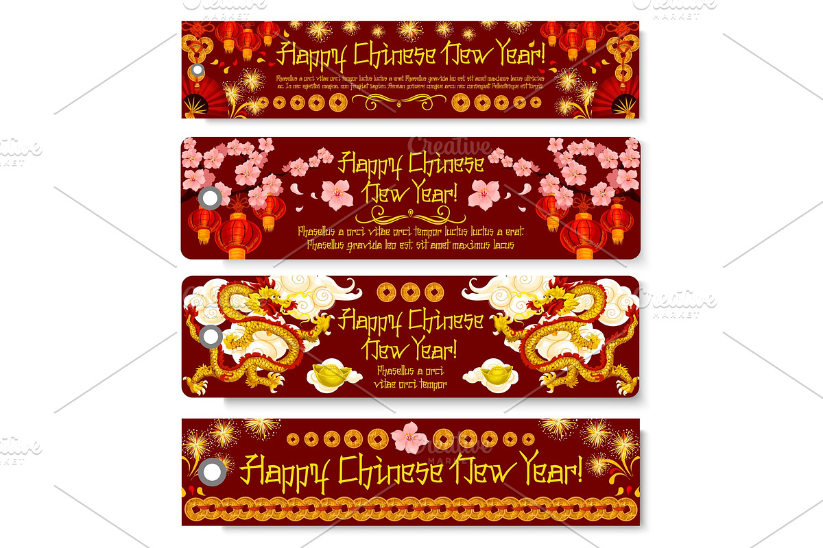 Chinese New Year banner with dragon and lantern in Illustrations - product preview 8