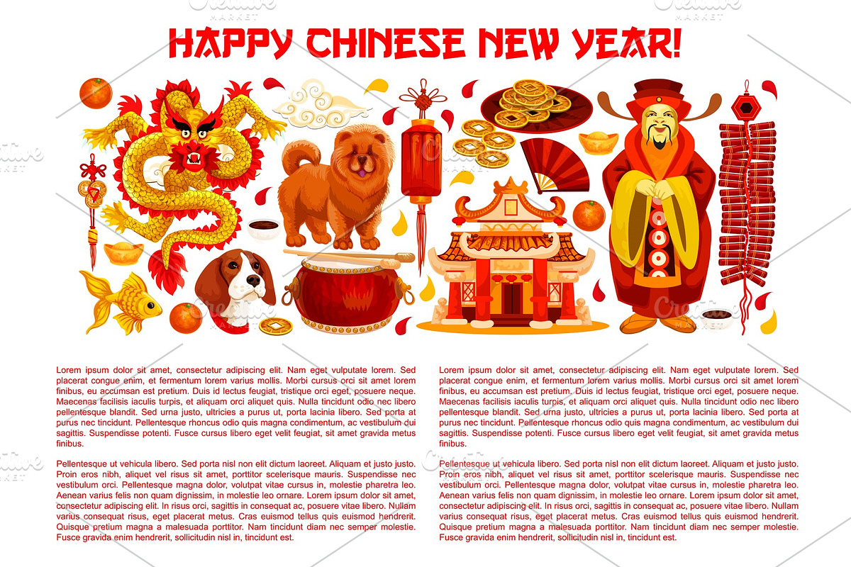 Chinese New Year banner with asian holiday symbols in Illustrations - product preview 8