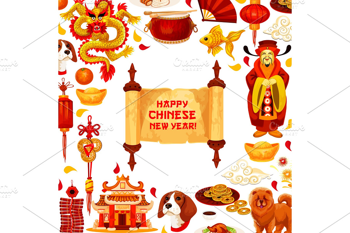 Chinese New Year card with Spring Festival symbols in Illustrations - product preview 8