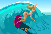 Young surf girl with surfboard