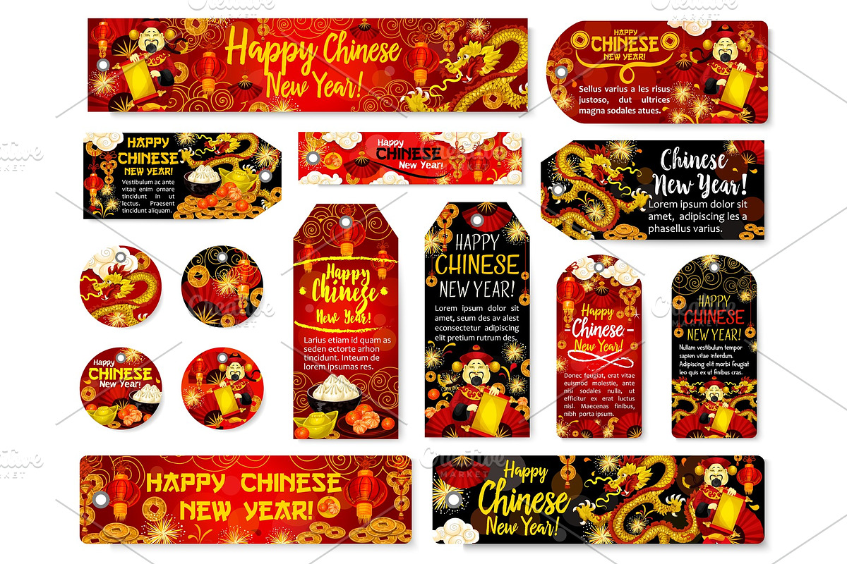 Chinese New Year tag with Spring Festival symbol in Illustrations - product preview 8