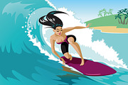 Young surf girl with surfboard