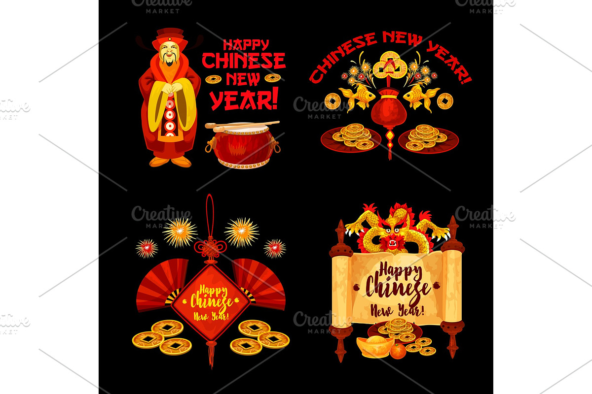 Chinese Lunar New Year badge of asian holidays in Illustrations - product preview 8
