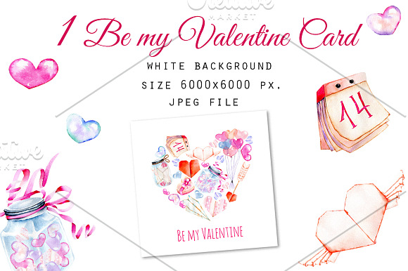 Be my Valentine. Watercolor clipart. in Illustrations - product preview 3