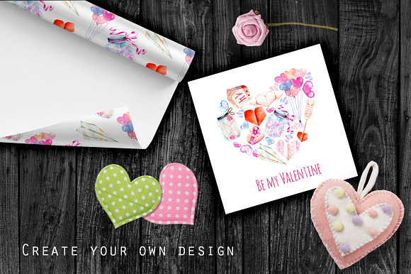 Be my Valentine. Watercolor clipart. in Illustrations - product preview 4