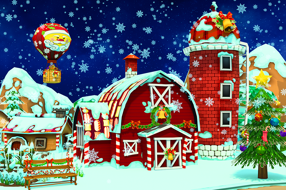 Cartoon Christmas Farm in Environment - product preview 4