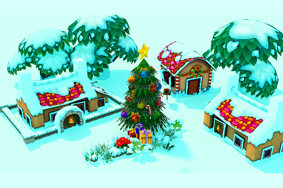 Cartoon Christmas Farm in Environment - product preview 21