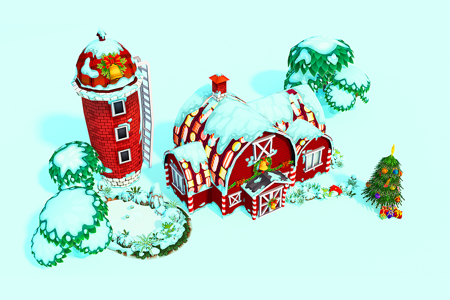 Cartoon Christmas Farm in Environment - product preview 23