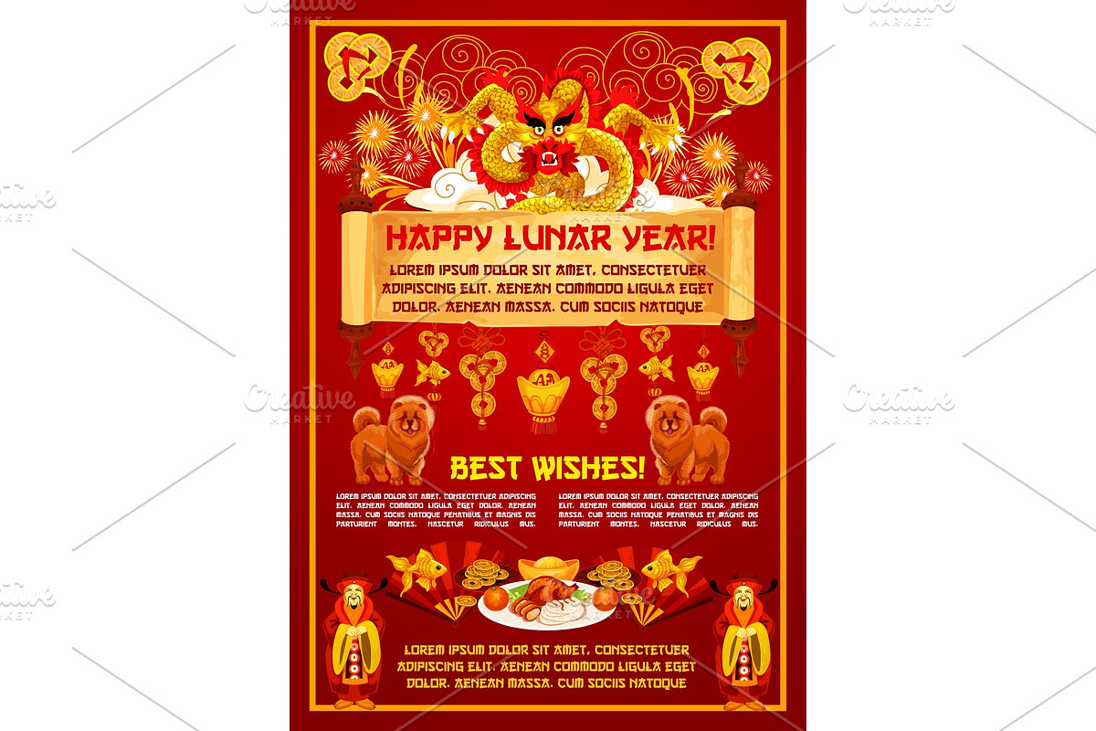 Chinese New Year vector gold red greeting card in Illustrations - product preview 8