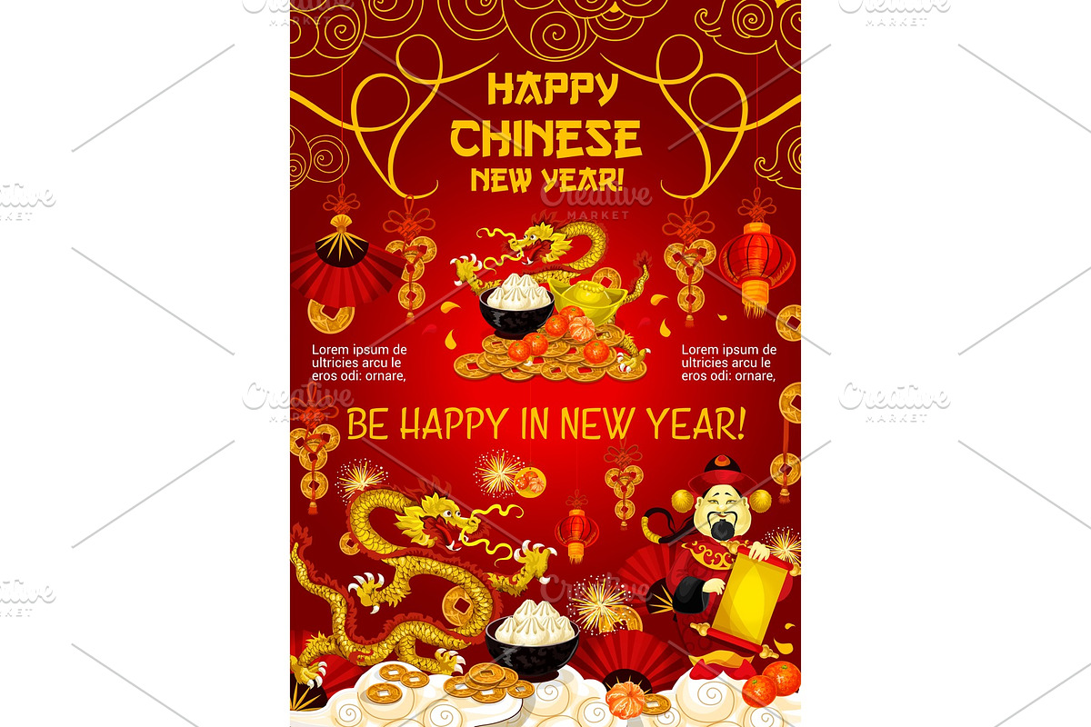 Chinese New Year greeting card of dragon and gold in Illustrations - product preview 8