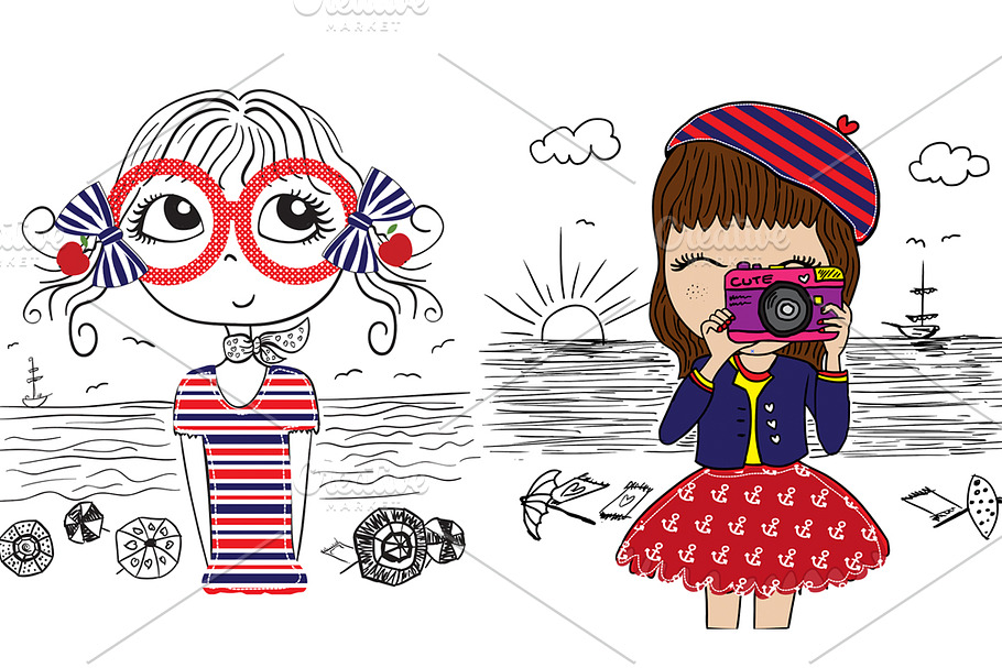 Cute girl, summer girl, girl vector in Illustrations - product preview 8