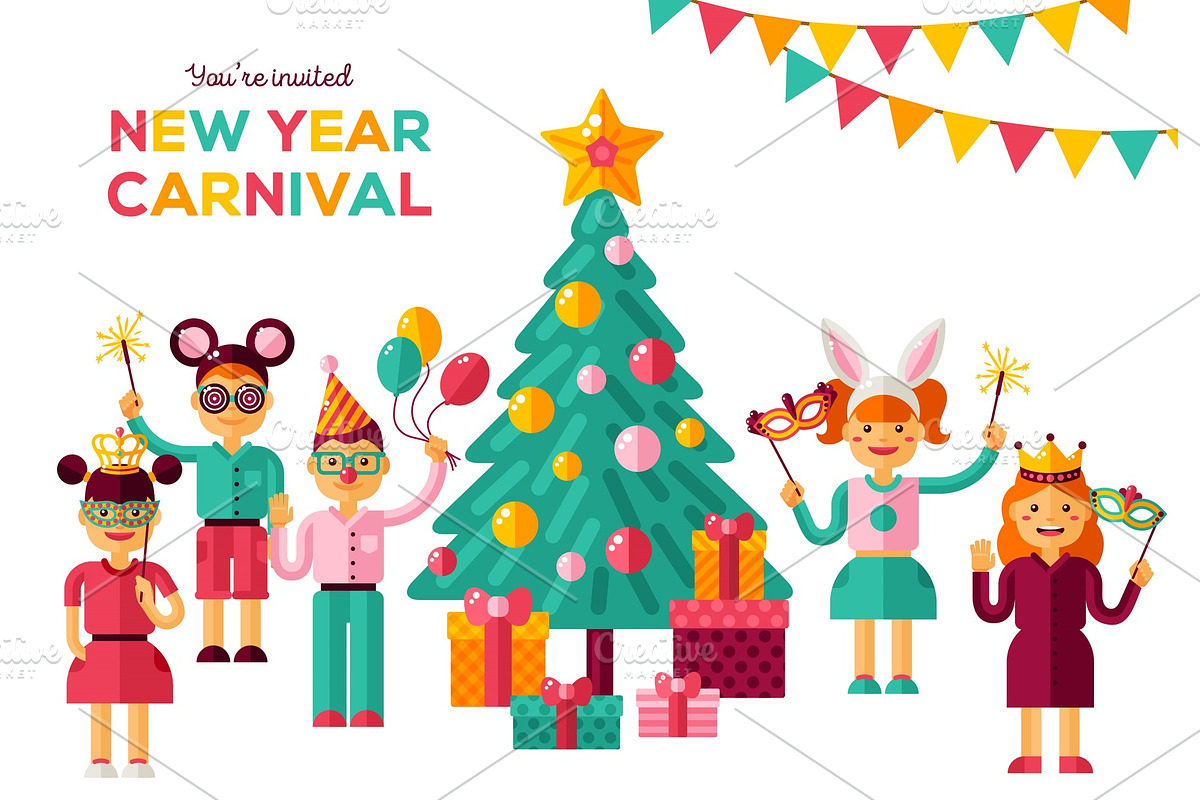 Children New year 2018 carnival party in Illustrations - product preview 8