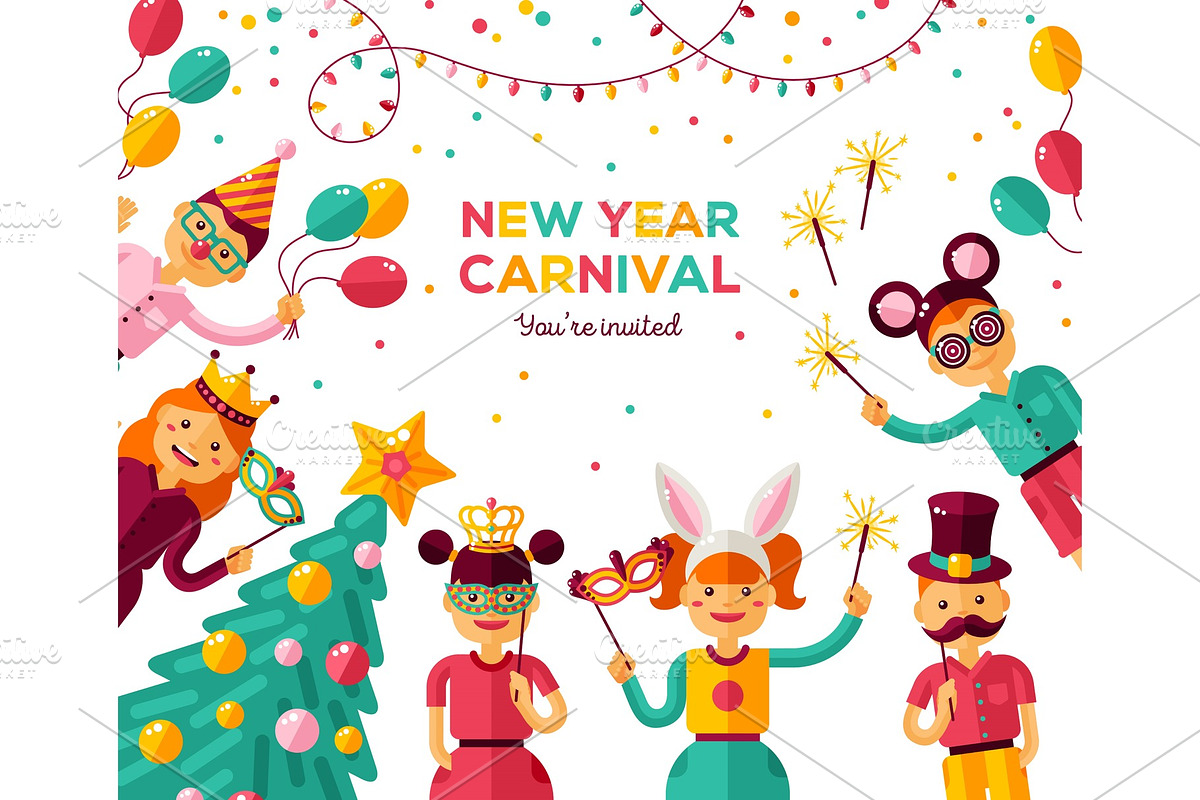 Children New year 2018 carnival party poster in Illustrations - product preview 8