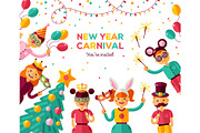 Children New year 2018 carnival party poster