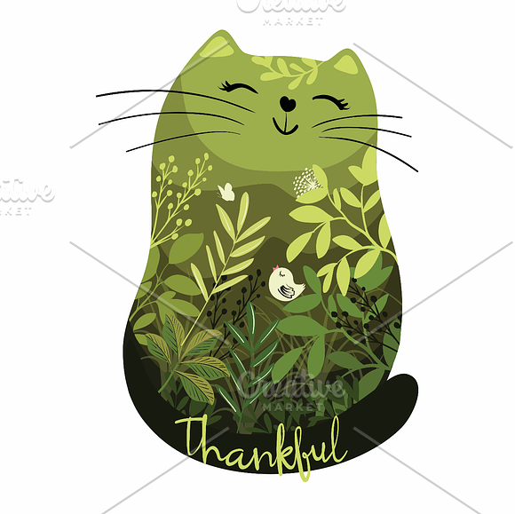 Cute girl vector, cute cat print in Illustrations - product preview 2