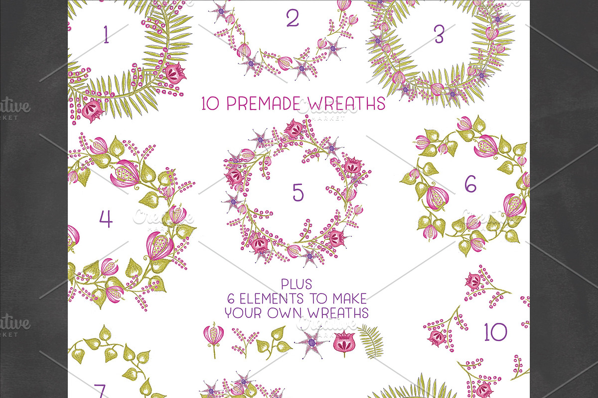 Hand Sketched Wildflower Wreaths in Illustrations - product preview 8