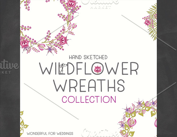 Hand Sketched Wildflower Wreaths in Illustrations - product preview 1