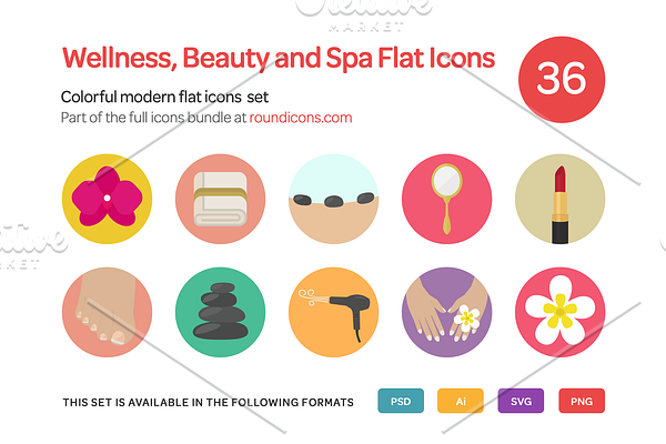 Wellness, Beauty and Spa Flat Icons