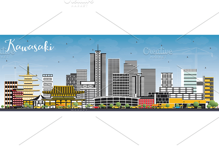 Kawasaki Japan City Skyline  in Illustrations - product preview 8