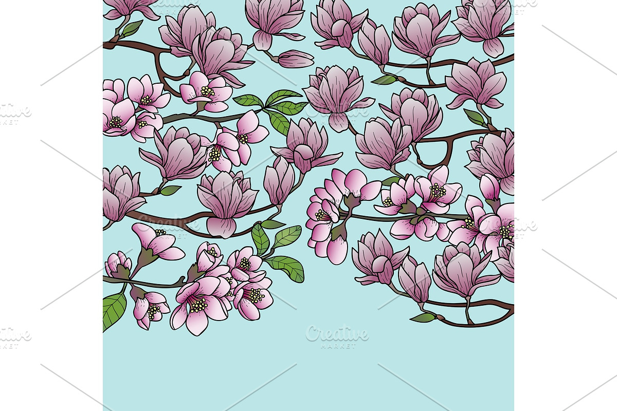 Magnolia and Cherry Spring Composition in Illustrations - product preview 8