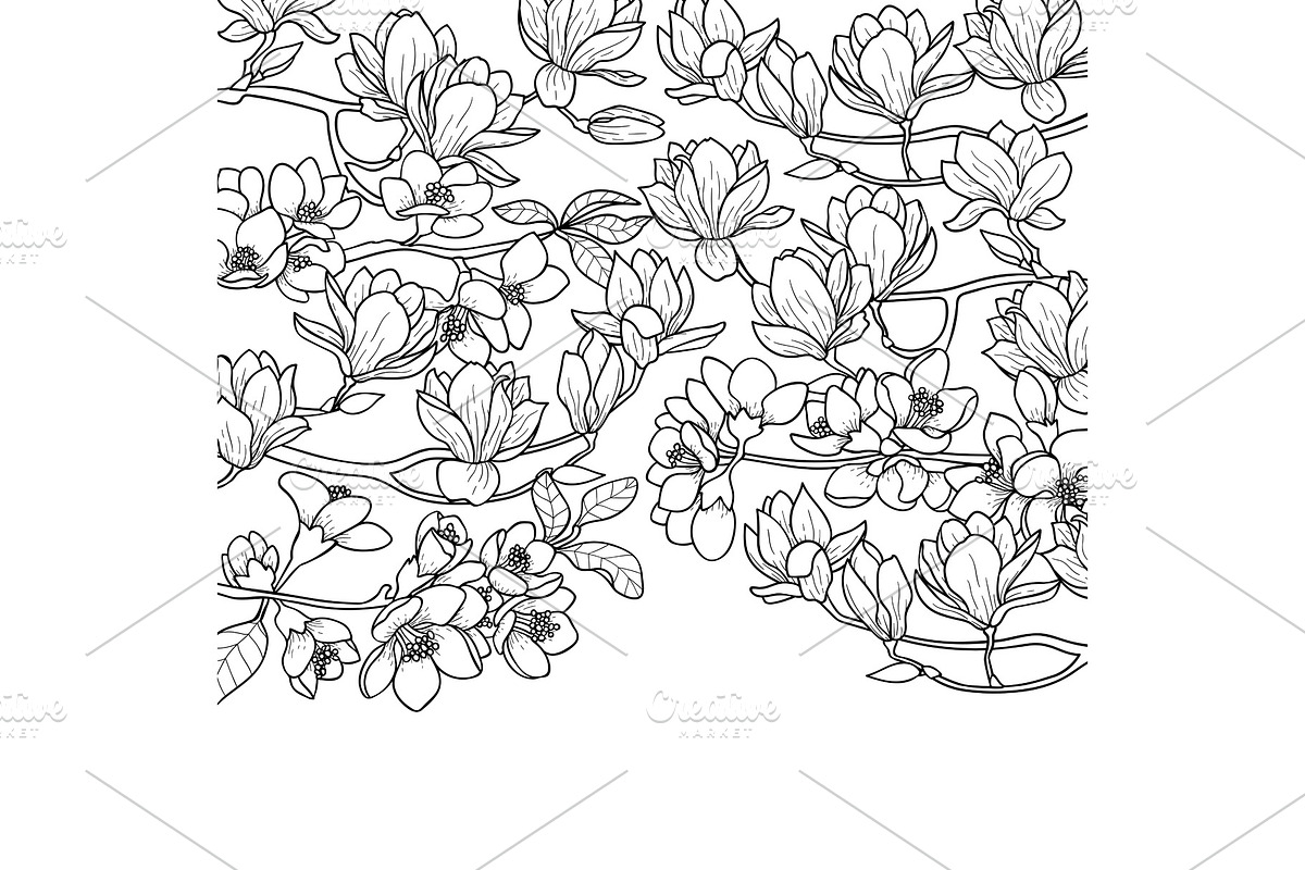 Magnolia and Cherry Spring Composition in Illustrations - product preview 8