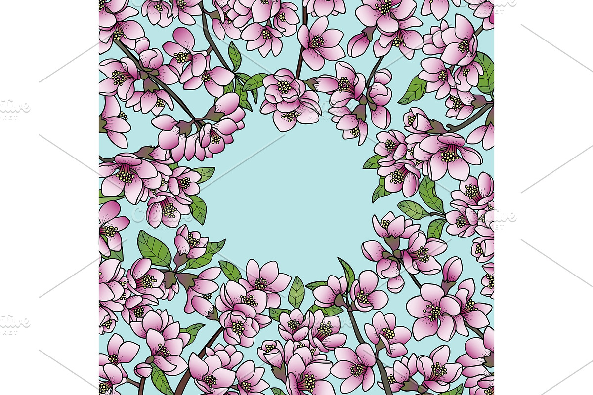 Magnolia and Cherry Spring Round Frame in Illustrations - product preview 8