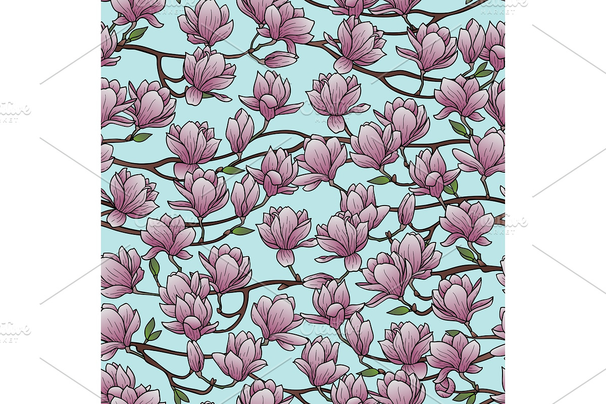 Magnolia Spring Seamless Pattern in Illustrations - product preview 8