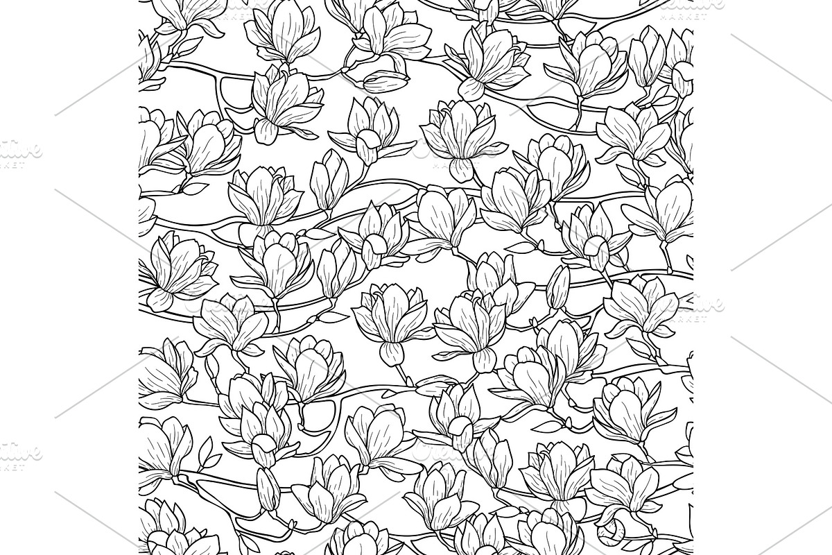 Magnolia Spring Seamless Pattern in Illustrations - product preview 8