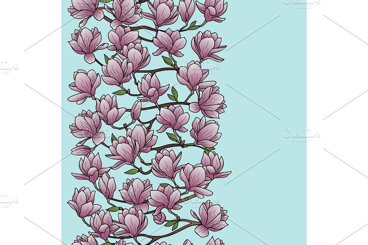 Magnolia Spring Seamless Border in Illustrations - product preview 8