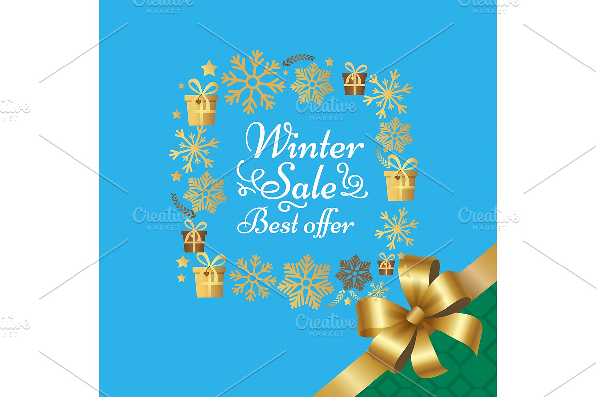 Winter Sale Best Offer Poster with Gift Bow Vector in Illustrations - product preview 8