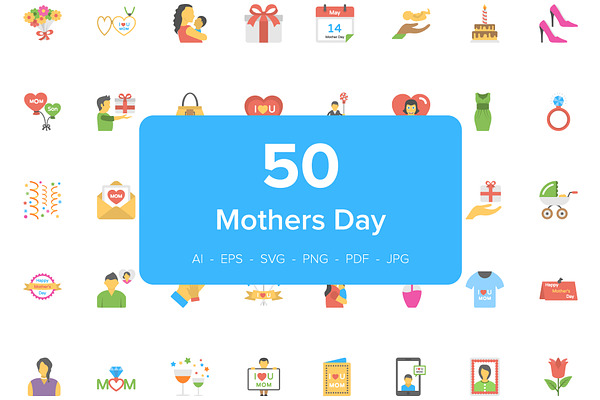 50 Mothers Day Flat Vector Icons