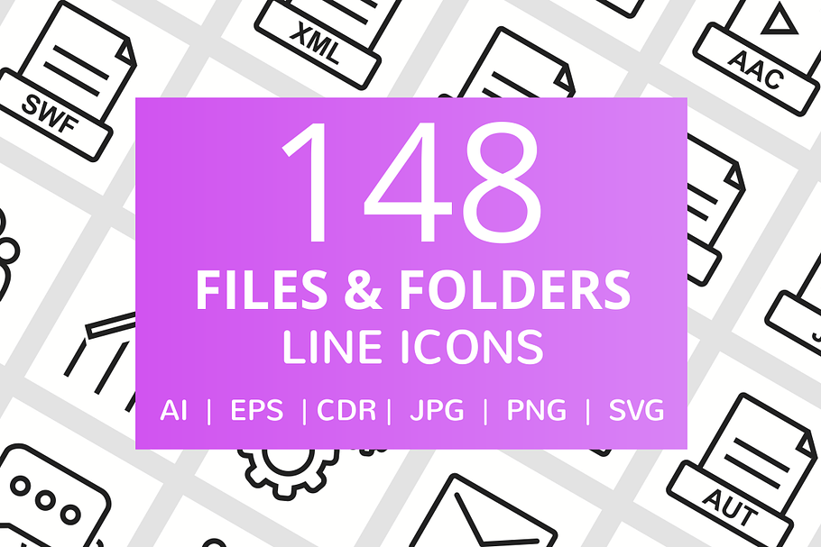 148 Files & Folders Line Icons in Graphics - product preview 8