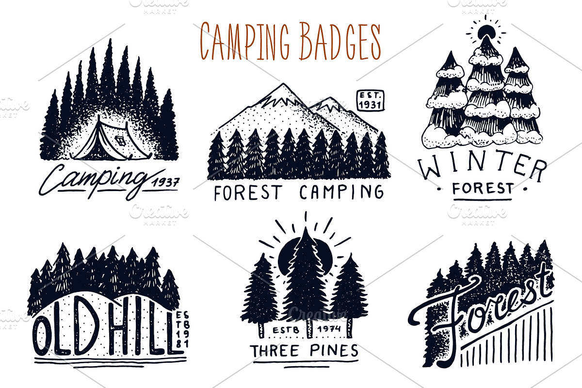 Forest  Logo and  Camping Badges in Illustrations - product preview 8