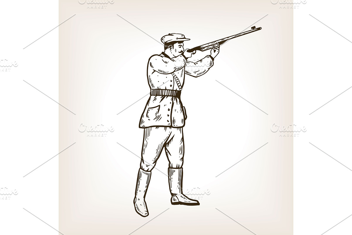 Hunter with rifle engraving vector illustration in Illustrations - product preview 8
