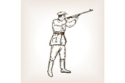 Hunter with rifle engraving vector illustration