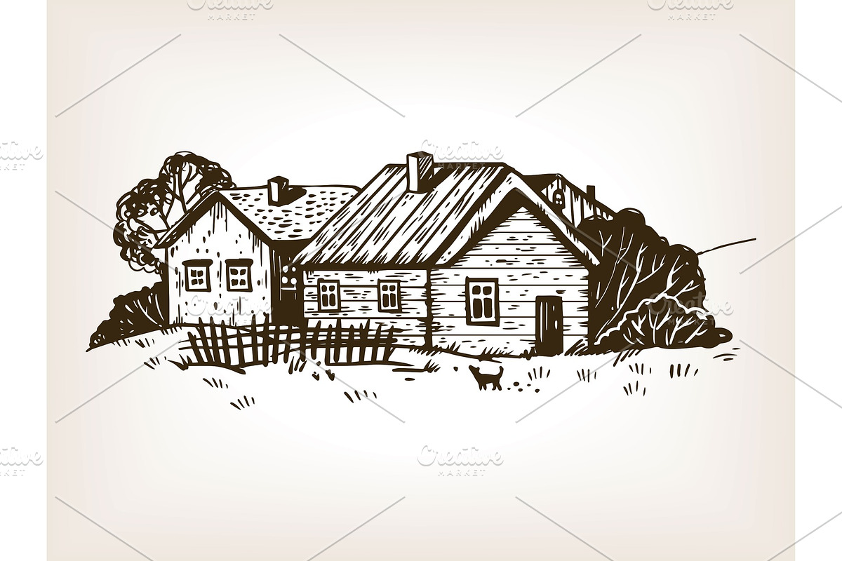 Rural landscape engraving vector illustration in Illustrations - product preview 8
