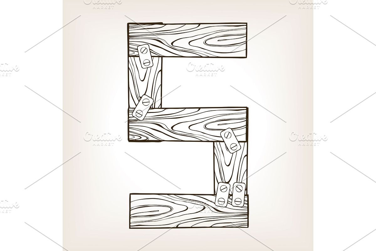 Wooden number 5 engraving vector illustration in Illustrations - product preview 8