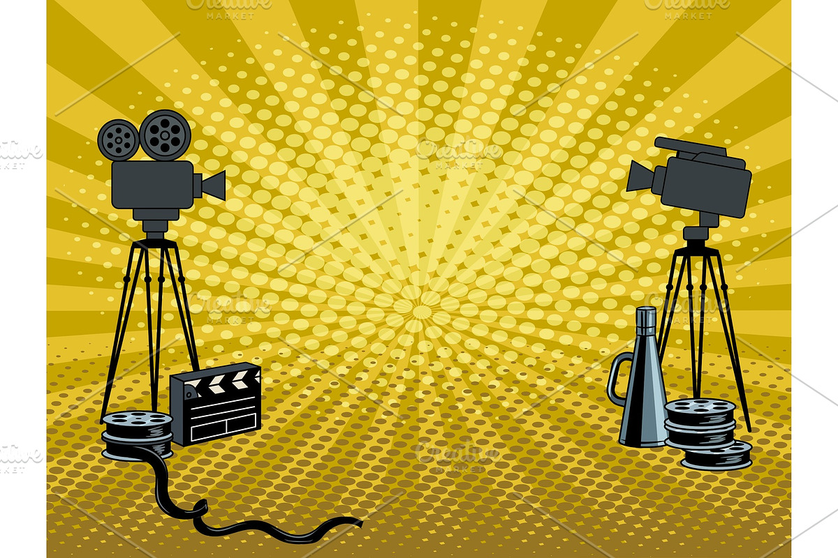 Stage movie cameras pop art vector illustration in Illustrations - product preview 8
