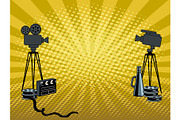 Stage movie cameras pop art vector illustration