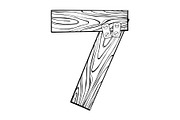 Wooden number 7 engraving vector illustration