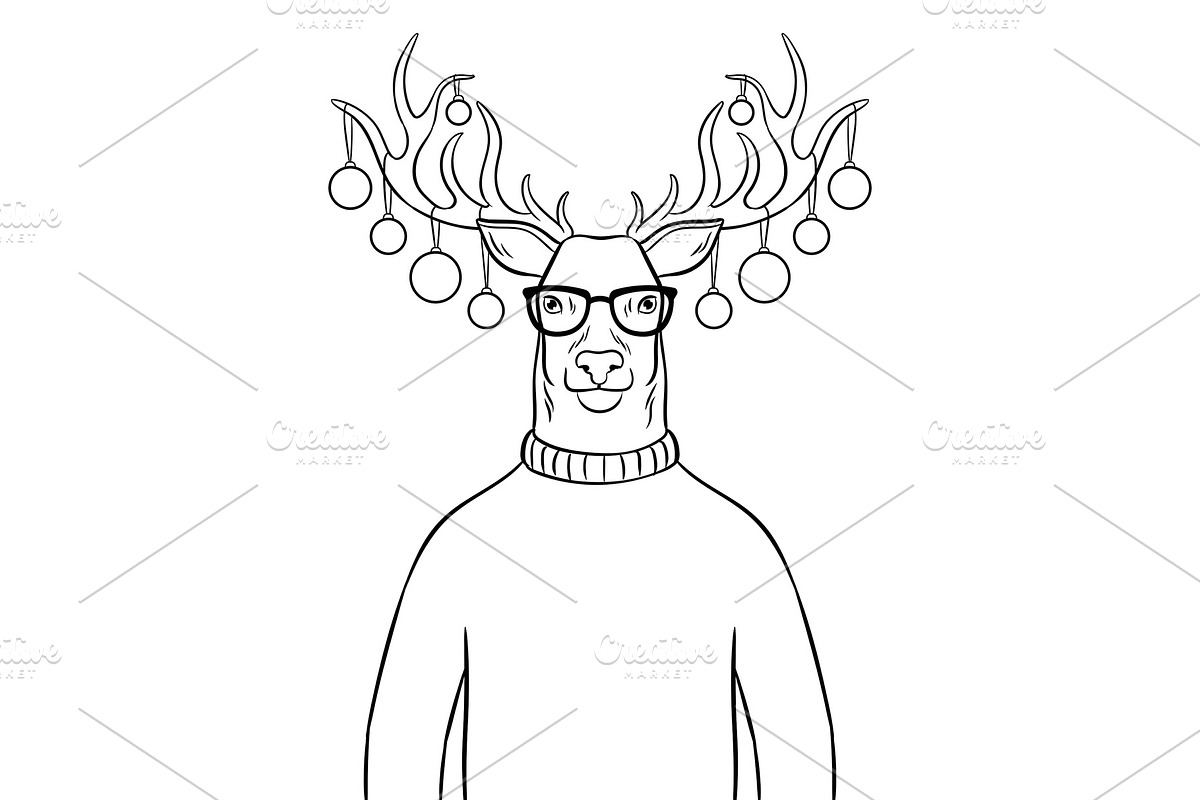 Christmas deer with toys coloring book vector in Illustrations - product preview 8