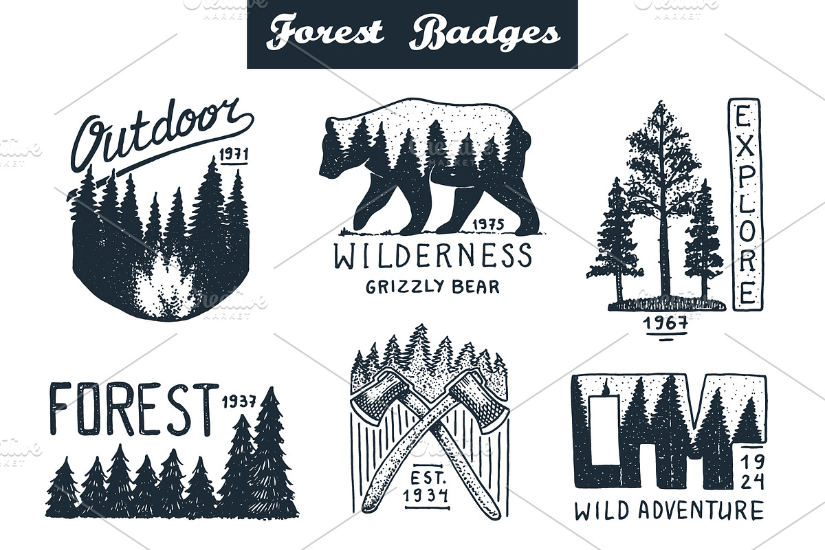 Forest Logo and Camping Badges in Illustrations - product preview 8