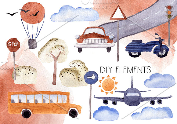 Traffic Hand Painted Watercolor Set in Illustrations - product preview 1