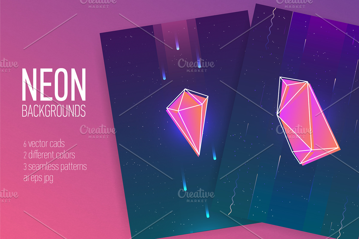 Neon gemstones, mineral crystals in Illustrations - product preview 8